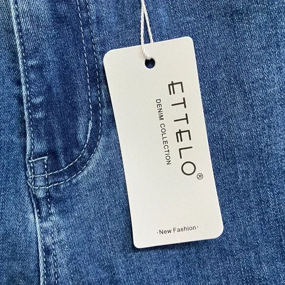 ETTELO Women's 6 Jeans Blue Mid Waisted Straight Leg Stretch Tummy Control Jeans - Picture 5 of 12